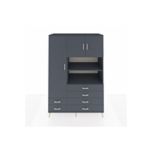 Kronos Dolap 8 Raflı 6 Çekmeceli 3 Kapaklı 132x59x195 Antrasit-antrasit/antrasit