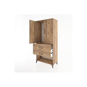 Hyperion Dolap Tek Raflı 2 Çekmeceli Tek Askılı 88x44x195 Çam-çam