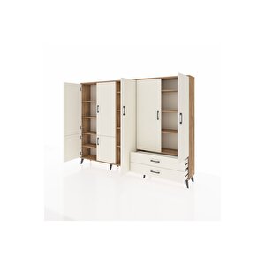 Arges Dolap 12 Raflı 2 Çekmeceli 7 Kapaklı 220x30x163 Çam-aytaşı