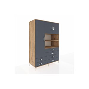 Kronos Dolap 8 Raflı 6 Çekmeceli 3 Kapaklı 132x59x195 Çam-antrasit/antrasit