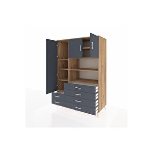 Kronos Dolap 8 Raflı 6 Çekmeceli 3 Kapaklı 132x59x195 Çam-antrasit/antrasit