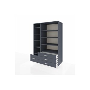 Kronos Dolap 9 Raflı 4 Çekmeceli  132x59x195 Antrasit-antrasit/antrasit
