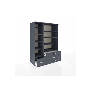 Kronos Dolap 9 Raflı 4 Çekmeceli  132x59x195 Antrasit-antrasit/antrasit