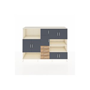 Hyperion Dolap 9 Raflı 4 Çekmeceli 8 Kapaklı 220x44x163 Aytaşı-antrasit/çam