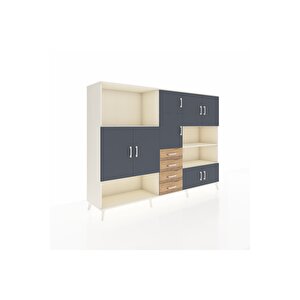 Hyperion Dolap 9 Raflı 4 Çekmeceli 8 Kapaklı 220x44x163 Aytaşı-antrasit/çam