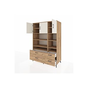 Kronos Dolap 10 Raflı 4 Çekmeceli 3 Kapaklı 132x59x195 Çam-aytaşı/çam
