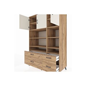 Kronos Dolap 10 Raflı 4 Çekmeceli 3 Kapaklı 132x59x195 Çam-aytaşı/çam