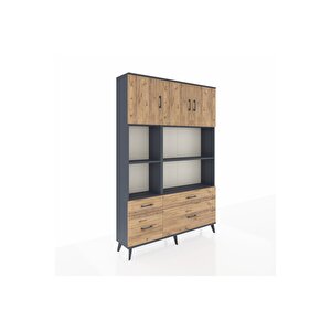 Arges Gardrop 8 Raflı 4 Çekmeceli 3 Kapaklı 132x30x195 Antrasit-çam