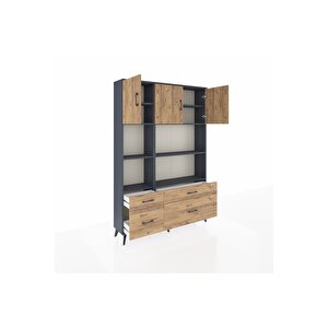 Arges Gardrop 8 Raflı 4 Çekmeceli 3 Kapaklı 132x30x195 Antrasit-çam