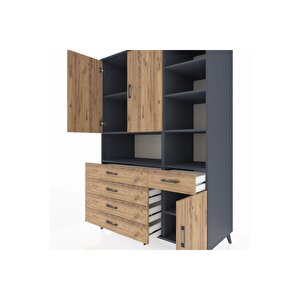 Kronos Dolap 8 Raflı 5 Çekmeceli 3 Kapaklı 132x59x195 Antrasit-çam/çam