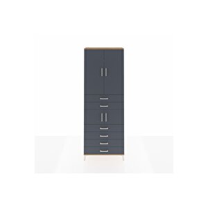 Arges Dolap 4 Raflı 6 Çekmeceli 4 Kapaklı 88x30x243 Çam-antrasit