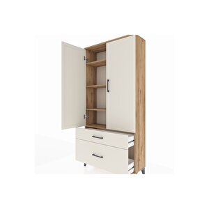 Arges Dolap 4 Raflı 2 Çekmeceli 2 Kapaklı 88x30x182 Çam-aytaşı