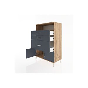 Hyperion Dolap Tek Raflı 3 Çekmeceli 2 Kapaklı 88x44x134 Çam-antrasit