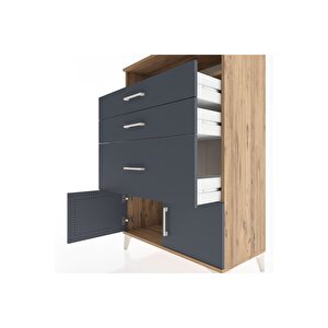 Hyperion Dolap Tek Raflı 3 Çekmeceli 2 Kapaklı 88x44x134 Çam-antrasit