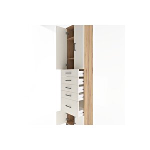 Arges Dolap 3 Raflı 5 Çekmeceli 4 Kapaklı 60x30x243 Çam-aytaşı