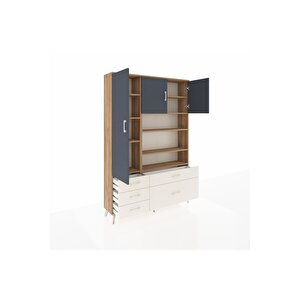 Arges Dolap 9 Raflı 5 Çekmeceli 3 Kapaklı 132x30x195 Çam-antrasit/aytaşı