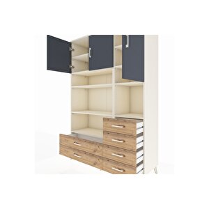 Hyperion Dolap 9 Raflı 6 Çekmeceli 3 Kapaklı 132x44x195 Aytaşı-antrasit/çam