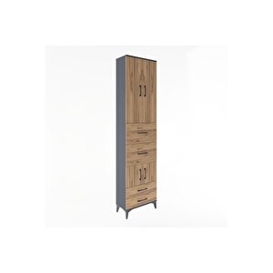 Arges Dolap 4 Raflı 4 Çekmeceli 4 Kapaklı 60x30x243 Antrasit-çam