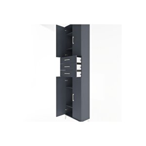 Arges Dolap 5 Raflı 3 Çekmeceli 4 Kapaklı 60x30x243 Antrasit-antrasit