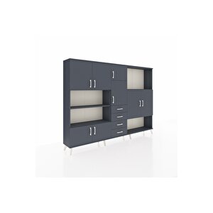Arges Dolap 10 Raflı 4 Çekmeceli 8 Kapaklı 220x30x163 Antrasit-antrasit
