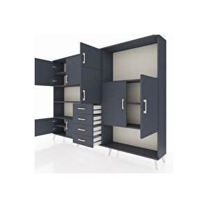 Arges Dolap 10 Raflı 4 Çekmeceli 8 Kapaklı 220x30x163 Antrasit-antrasit