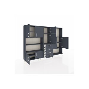 Arges Dolap 10 Raflı 4 Çekmeceli 8 Kapaklı 220x30x163 Antrasit-antrasit