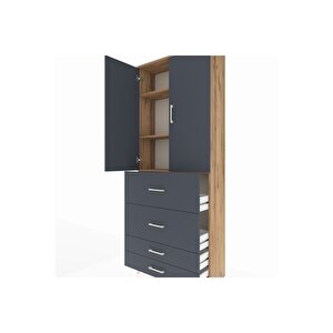 Arges Dolap 3 Raflı 4 Çekmeceli 2 Kapaklı 88x30x221 Çam-antrasit