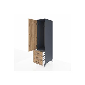 Kronos Dolap Tek Raflı 3 Çekmeceli Tek Askılı 44x59x182 Antrasit-çam