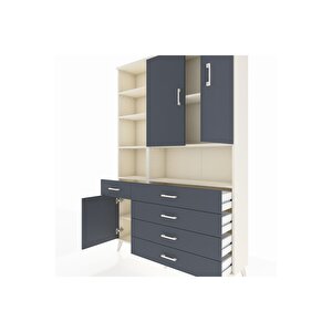 Arges Gardrop 8 Raflı 5 Çekmeceli 3 Kapaklı 132x30x195 Aytaşı-antrasit