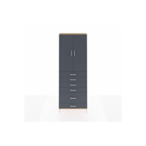 Arges Dolap 3 Raflı 6 Çekmeceli 2 Kapaklı 88x30x243 Çam-antrasit