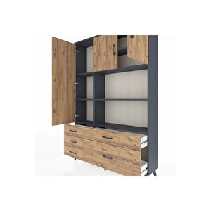 Arges Gardrop 7 Raflı 5 Çekmeceli 3 Kapaklı 132x30x195 Antrasit-çam