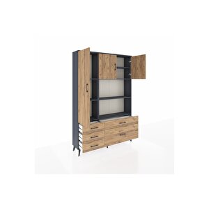 Arges Gardrop 7 Raflı 5 Çekmeceli 3 Kapaklı 132x30x195 Antrasit-çam