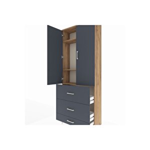 Arges Dolap 3 Raflı 3 Çekmeceli 2 Kapaklı 88x30x221 Çam-antrasit