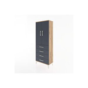 Arges Dolap Tek Raflı 4 Çekmeceli Tek Askılı 60x30x163 Çam-antrasit