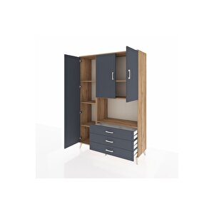Hyperion Gardrop 6 Raflı 3 Çekmeceli 3 Kapaklı 132x44x195 Çam-antrasit