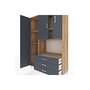 Hyperion Gardrop 6 Raflı 3 Çekmeceli 3 Kapaklı 132x44x195 Çam-antrasit