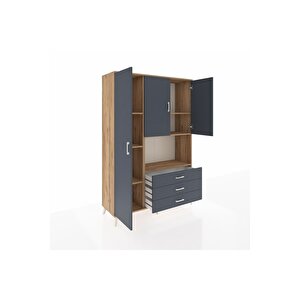 Hyperion Gardrop 6 Raflı 3 Çekmeceli 3 Kapaklı 132x44x195 Çam-antrasit