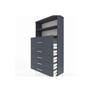 Arges Dolap 2 Raflı 5 Çekmeceli 88x30x163 Antrasit-antrasit