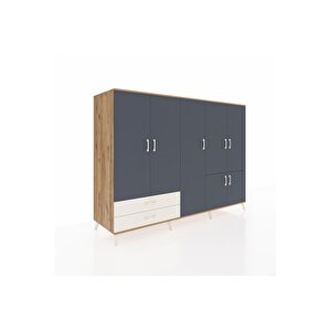 Kronos Dolap 12 Raflı 2 Çekmeceli 7 Kapaklı 220x59x163 Çam-antrasit/aytaşı