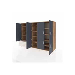 Kronos Dolap 12 Raflı 2 Çekmeceli 7 Kapaklı 220x59x163 Çam-antrasit/aytaşı