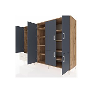 Kronos Dolap 12 Raflı 2 Çekmeceli 7 Kapaklı 220x59x163 Çam-antrasit/aytaşı