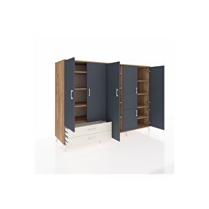 Kronos Dolap 12 Raflı 2 Çekmeceli 7 Kapaklı 220x59x163 Çam-antrasit/aytaşı