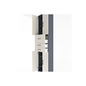 Arges Dolap 4 Raflı 3 Çekmeceli 4 Kapaklı 60x30x243 Antrasit-aytaşı