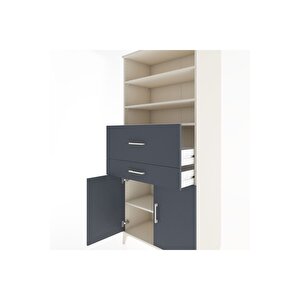 Hyperion Dolap 4 Raflı 2 Çekmeceli 2 Kapaklı 88x44x195 Aytaşı-antrasit