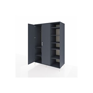 Kronos Dolap 7 Raflı 2 Kapaklı Tek Askılı 132x59x195 Antrasit-antrasit/antrasit