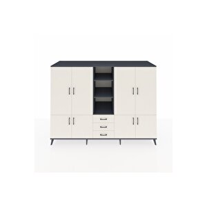 Kronos Dolap 11 Raflı 3 Çekmeceli 8 Kapaklı 220x59x163 Antrasit-aytaşı