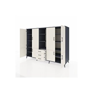 Kronos Dolap 11 Raflı 3 Çekmeceli 8 Kapaklı 220x59x163 Antrasit-aytaşı