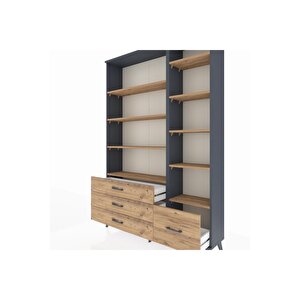 Arges Gardrop 9 Raflı 4 Çekmeceli  132x30x195 Antrasit-çam