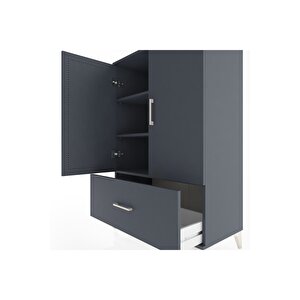 Hyperion Dolap 3 Raflı Tek Çekmeceli 2 Kapaklı 88x44x134 Antrasit-antrasit