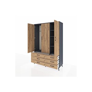 Hyperion Gardrop 5 Raflı 6 Çekmeceli Tek Askılı 132x44x195 Antrasit-çam